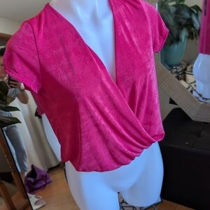 Lulu's Vibrant Pink Wrap Blouse